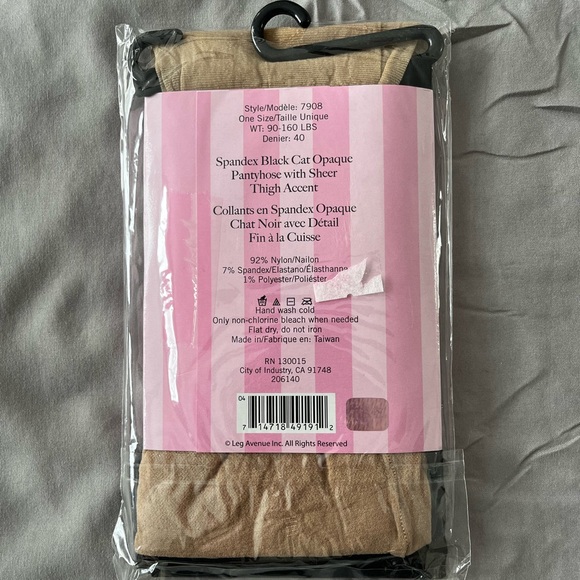 Leg Avenue Black Cat Opaque Pantyhose with Sheer Thigh Accent - Picture 2 of 2